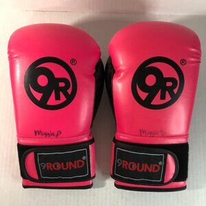 9 Round 9R Leather Pro Boxing Gloves Pink Black White For Kickbox Fitness 10 oz